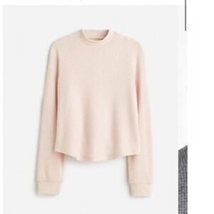 Madewell Womens Small Pink Waffle Knit Mock Neck Raglan Long Sleeve Top